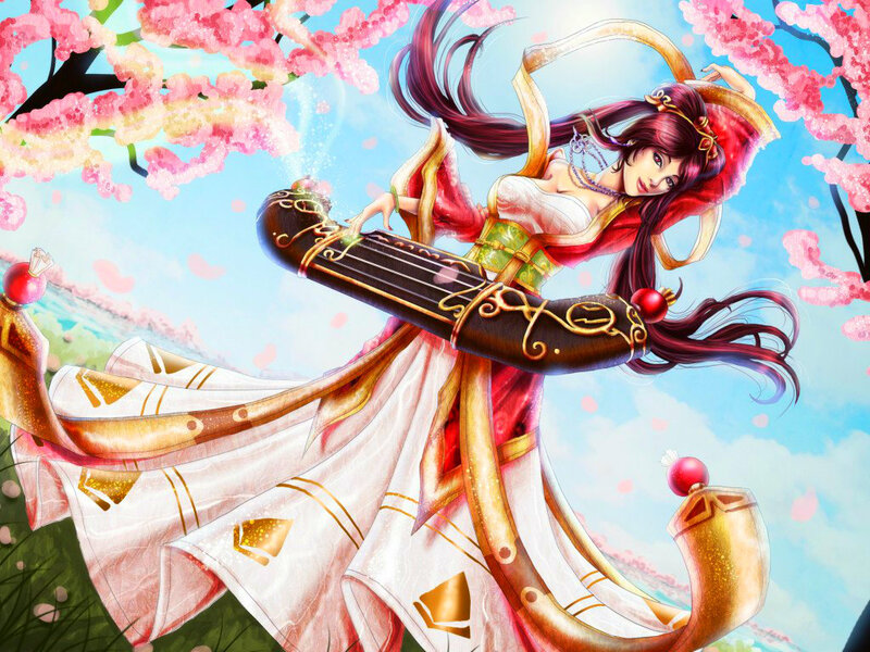 Woman Playing Pipa — Pink, Serene