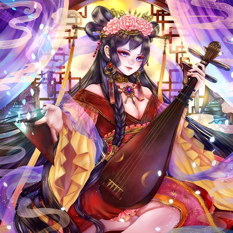 Woman Playing Pipa — Purple, Dramatic