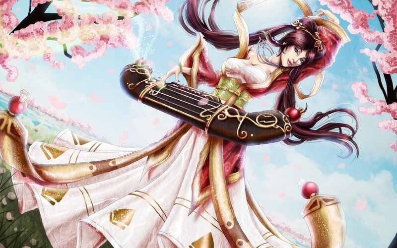 Woman Playing Pipa — White