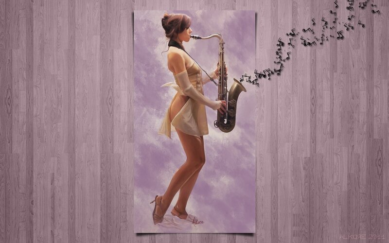 Woman playing saxophone art