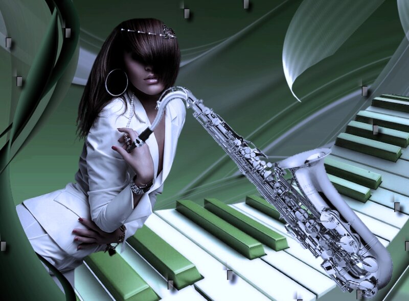 Woman Playing Saxophone — Green