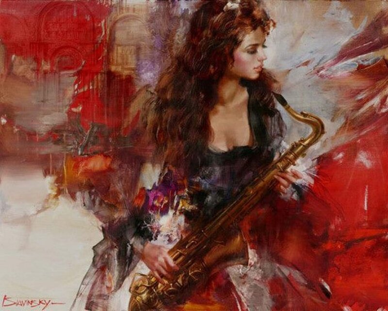 Woman Playing Saxophone — Red