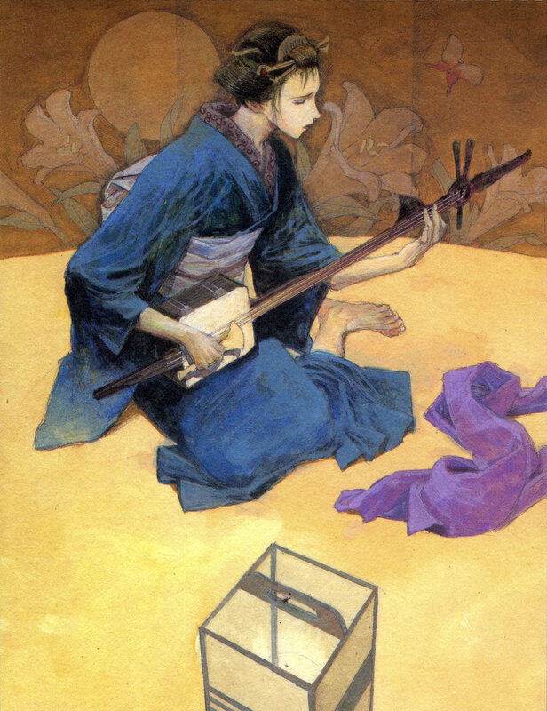 Woman playing shamisen