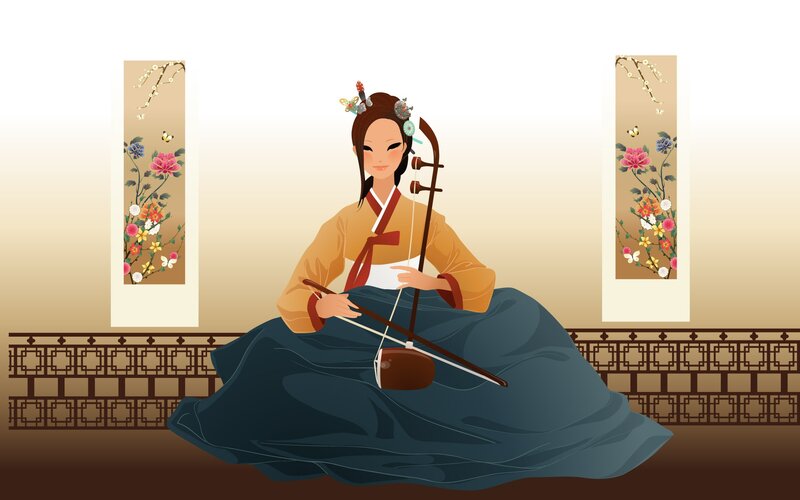 Woman Playing String Instrument — Blue