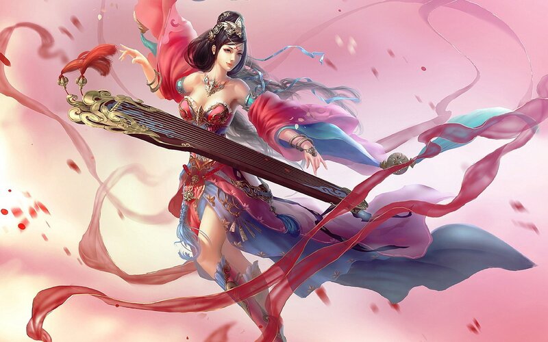 Woman Playing Stringed Instrument — Pink
