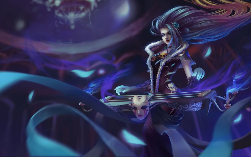 Woman Playing Stringed Instrument — Purple, Dramatic