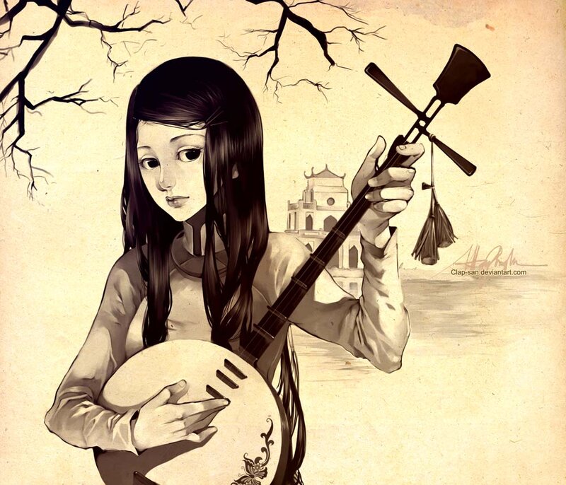 woman playing traditional instrument