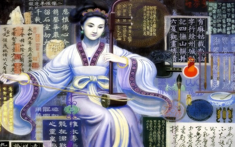 woman playing traditional instrument