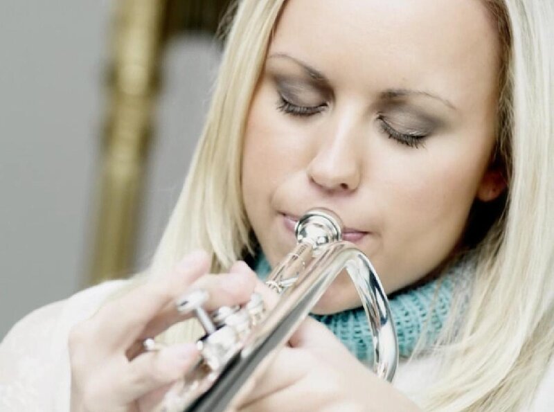 Woman Playing Trumpet — White
