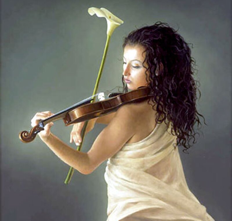 Woman Playing Violin — Beige