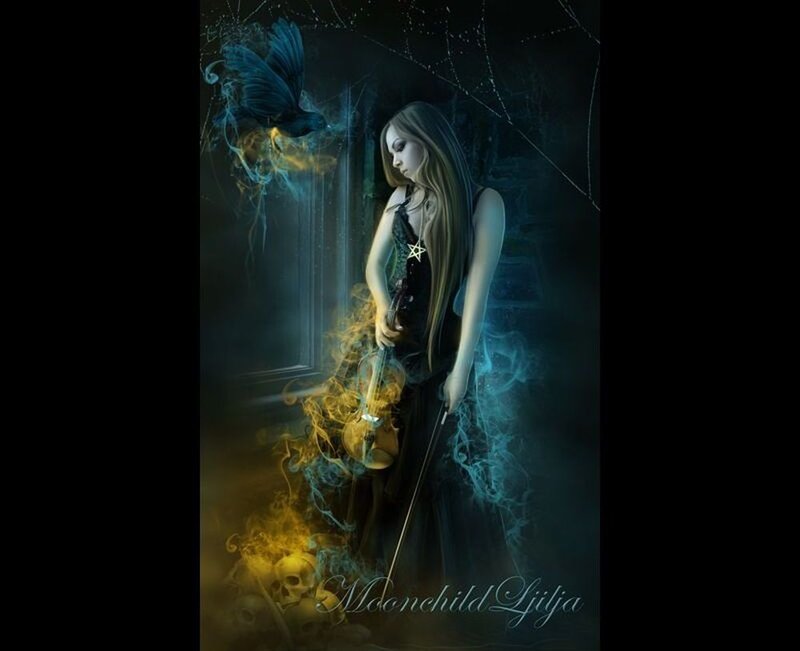 Woman Playing Violin — Black, Dark, Night