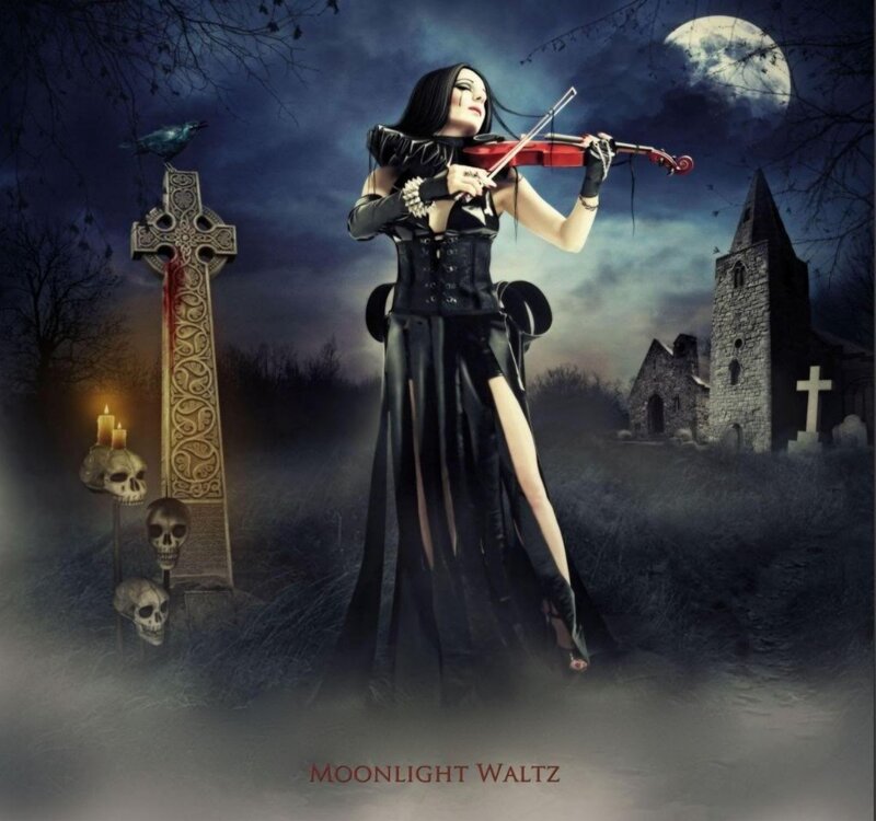 Woman Playing Violin — Black, Dark