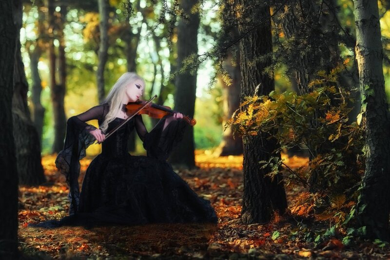 Woman Playing Violin — Black, Dramatic, Autumn, Photograph