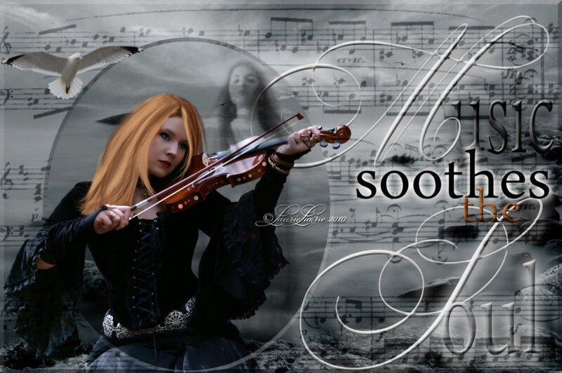 Woman Playing Violin — Black, Dramatic, Digital Art, Bird