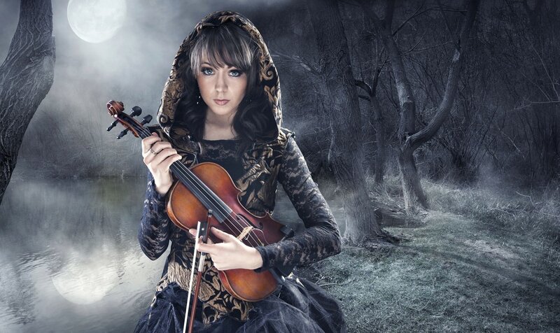 Woman Playing Violin — Black, Dramatic, Night, Photograph, Moon