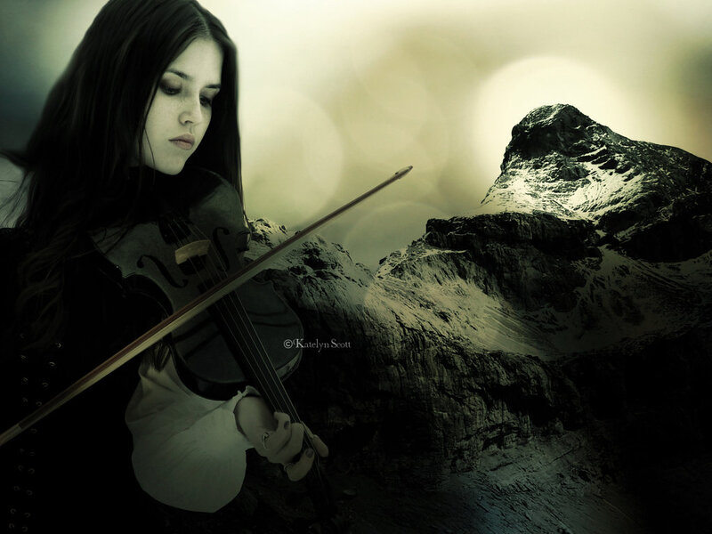 Woman Playing Violin — Black, Dramatic, Winter, Digital Art