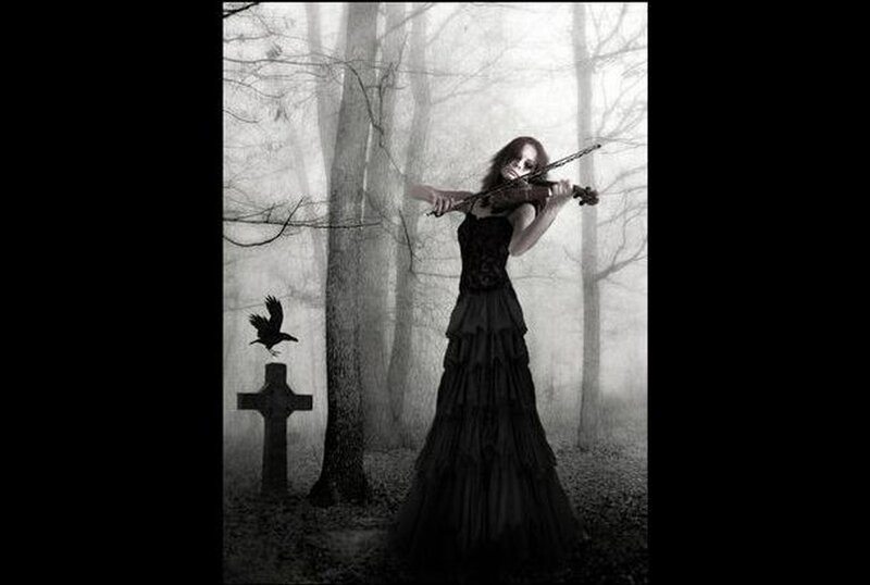 Woman Playing Violin — Black, Eerie