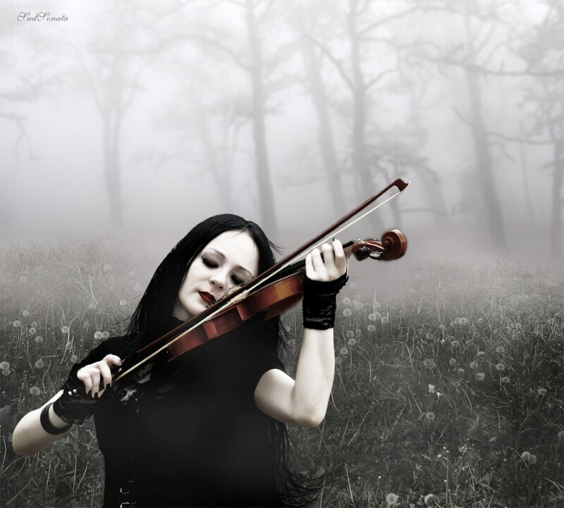 Woman Playing Violin — Black, Melancholic