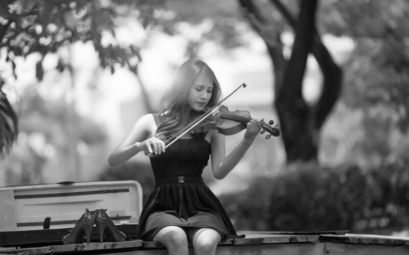 Woman Playing Violin — Black, Serene, Afternoon