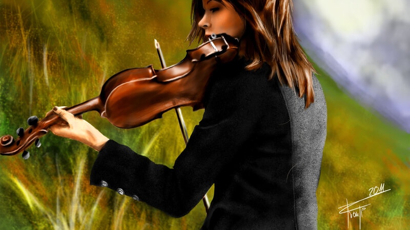 Woman Playing Violin — Black, Serene, Digital Art