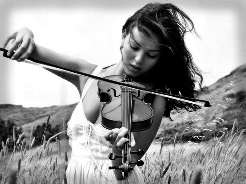 Woman Playing Violin — Black, Serene