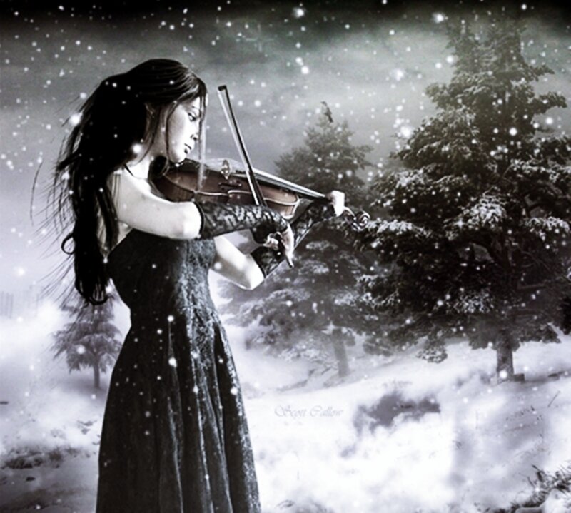 Woman Playing Violin — Black