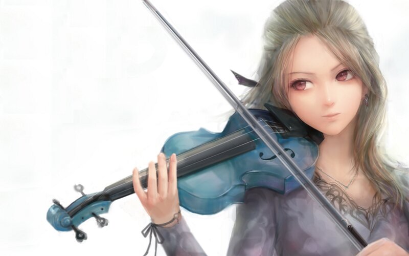 Woman Playing Violin — Blue, Calm