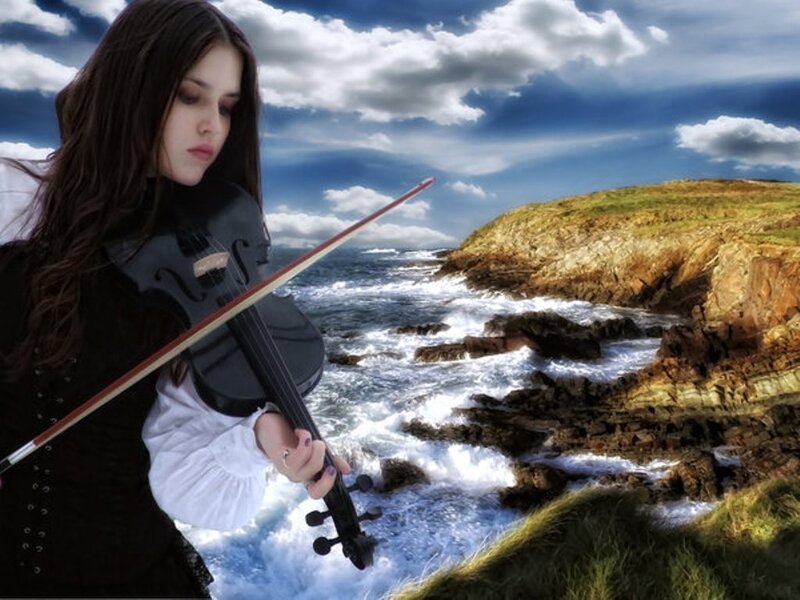 Woman Playing Violin — Blue, Dramatic, Afternoon, Digital Art