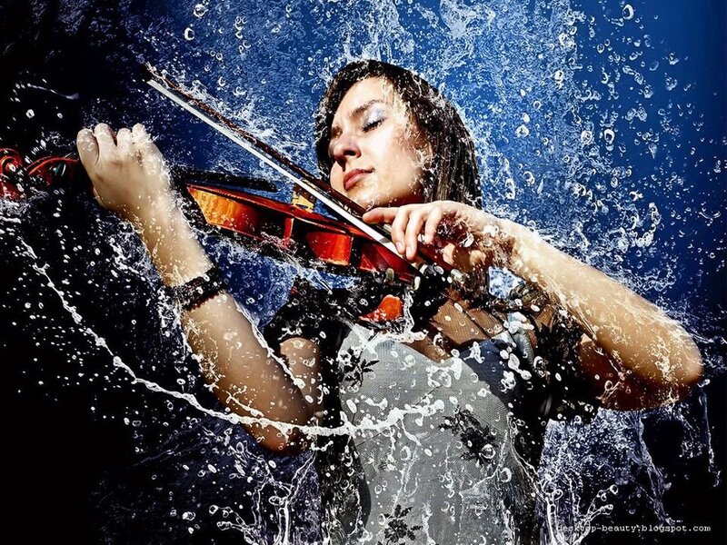 Woman Playing Violin — Blue, Dramatic, Photograph