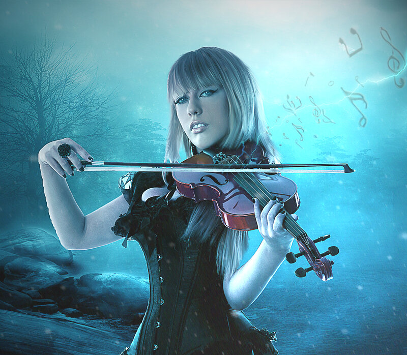 Woman Playing Violin — Blue, Dramatic, Winter