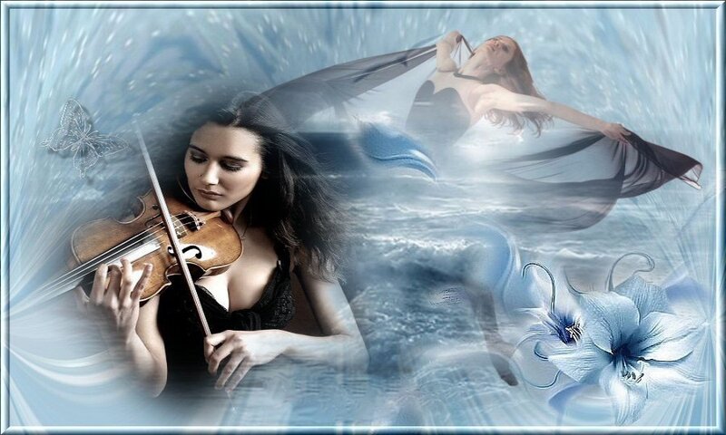 Woman Playing Violin — Blue, Dreamy