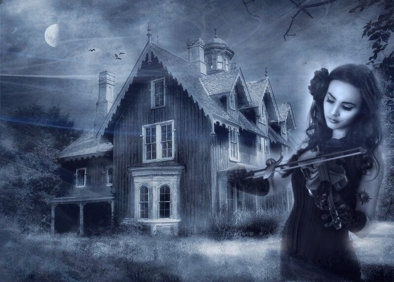 Woman Playing Violin — Blue, Haunting
