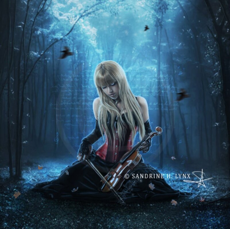 Woman Playing Violin — Blue, Mysterious