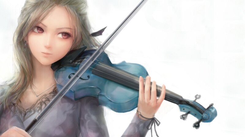 Woman Playing Violin — Blue, Serene, Digital Art, Necklace