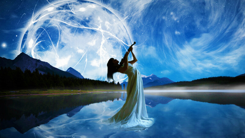 Woman Playing Violin — Blue, Serene, Night
