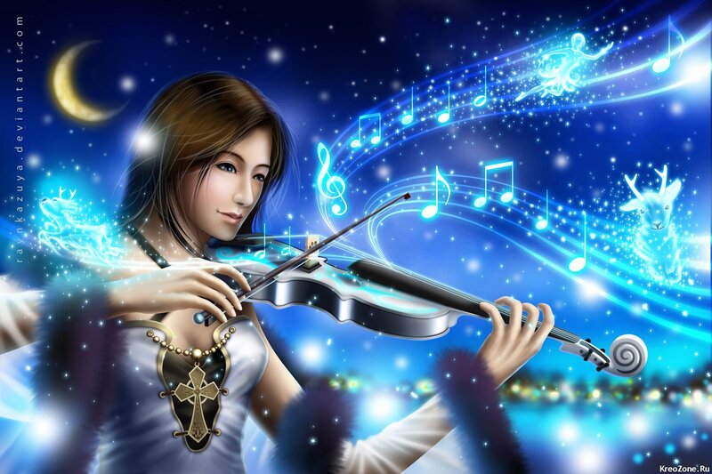 Woman Playing Violin — Blue, Serene