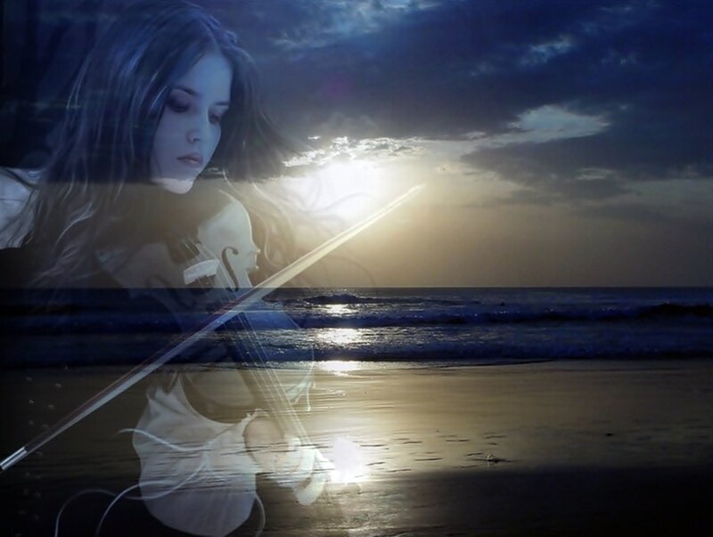 Woman Playing Violin — Blue