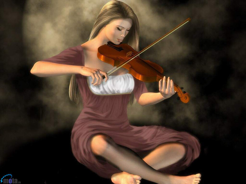 Woman Playing Violin — Brown, Dramatic, Digital Art, Dress