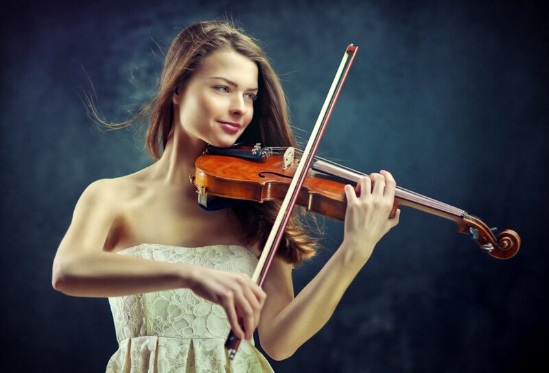 Woman Playing Violin — Brown, Dramatic, Photograph