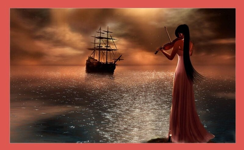 Woman Playing Violin — Brown, Dramatic, Sunset