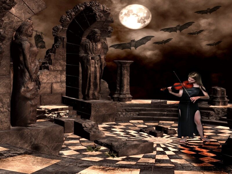 Woman Playing Violin — Brown, Dramatic