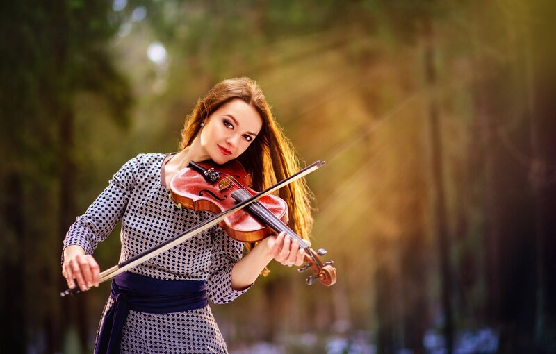 Woman Playing Violin — Brown, Serene, Afternoon, Photograph