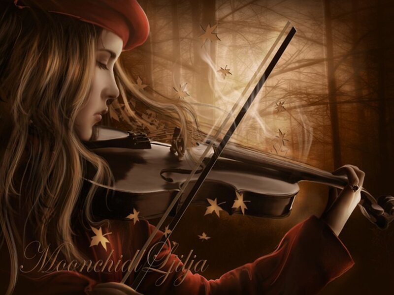 Woman Playing Violin — Brown, Serene, Autumn
