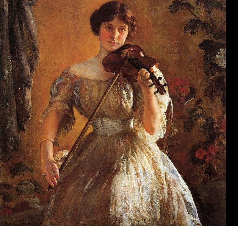 Woman Playing Violin — Brown, Serene