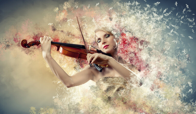 Woman Playing Violin — Gold, Dramatic, Digital Art