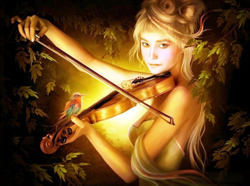 Woman Playing Violin — Gold, Serene