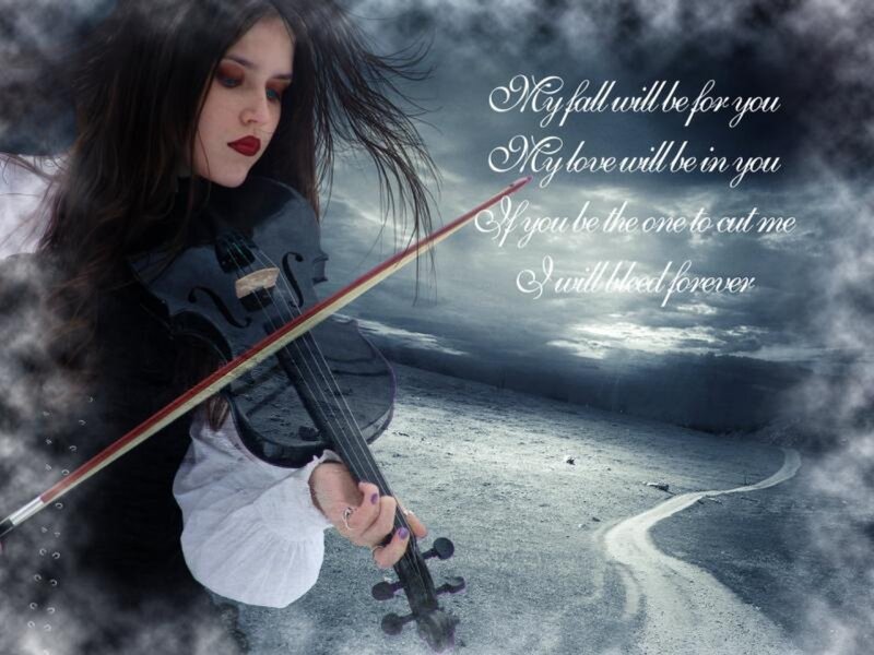 Woman Playing Violin — Gray, Dramatic, Digital Art, Bow