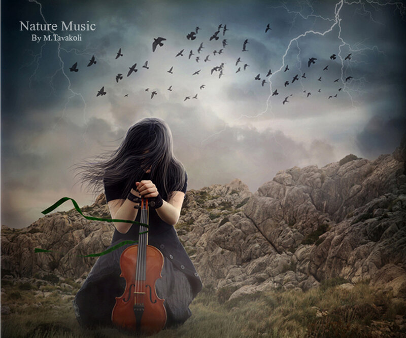 Woman Playing Violin — Gray, Dramatic, Digital Art