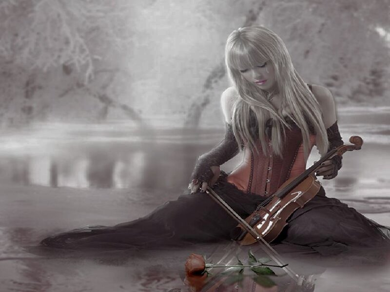 Woman Playing Violin — Gray, Melancholic