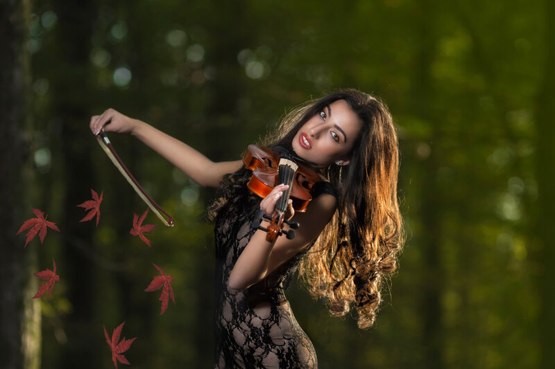 Woman Playing Violin — Green, Dramatic, Autumn